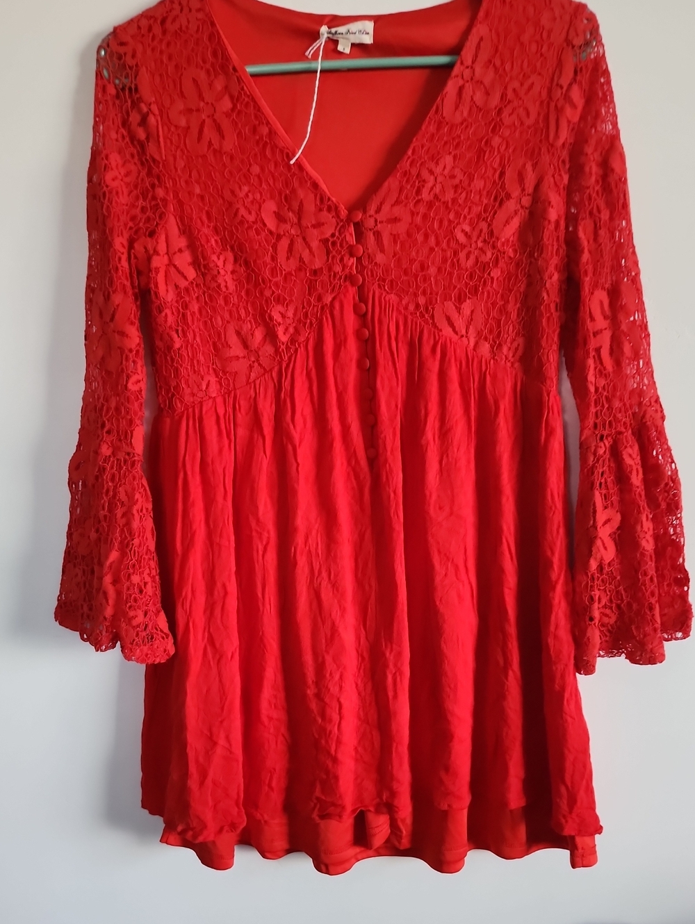 Anthropologie Red Crochet Lace V-Neck Tunic Top